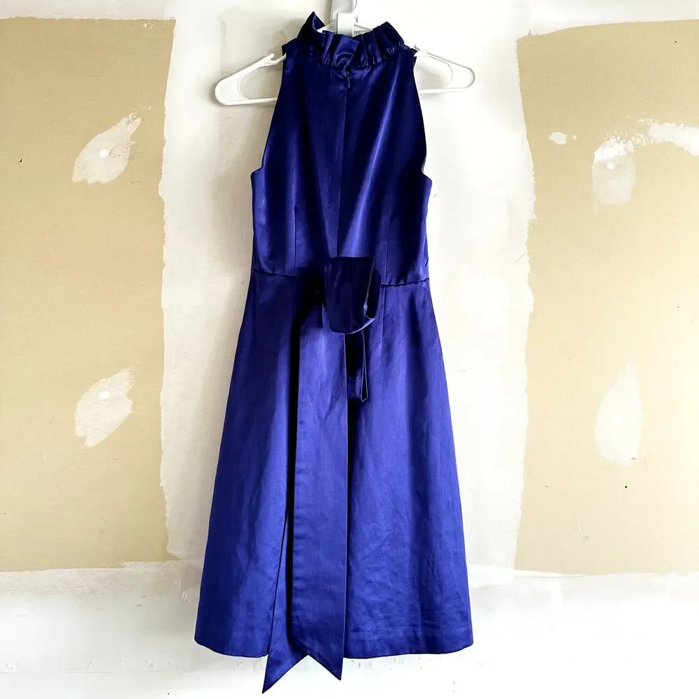 Kate Spade Dyan Silk Dress A Line Ruffle Collar Tie Waist Royal Blue Small